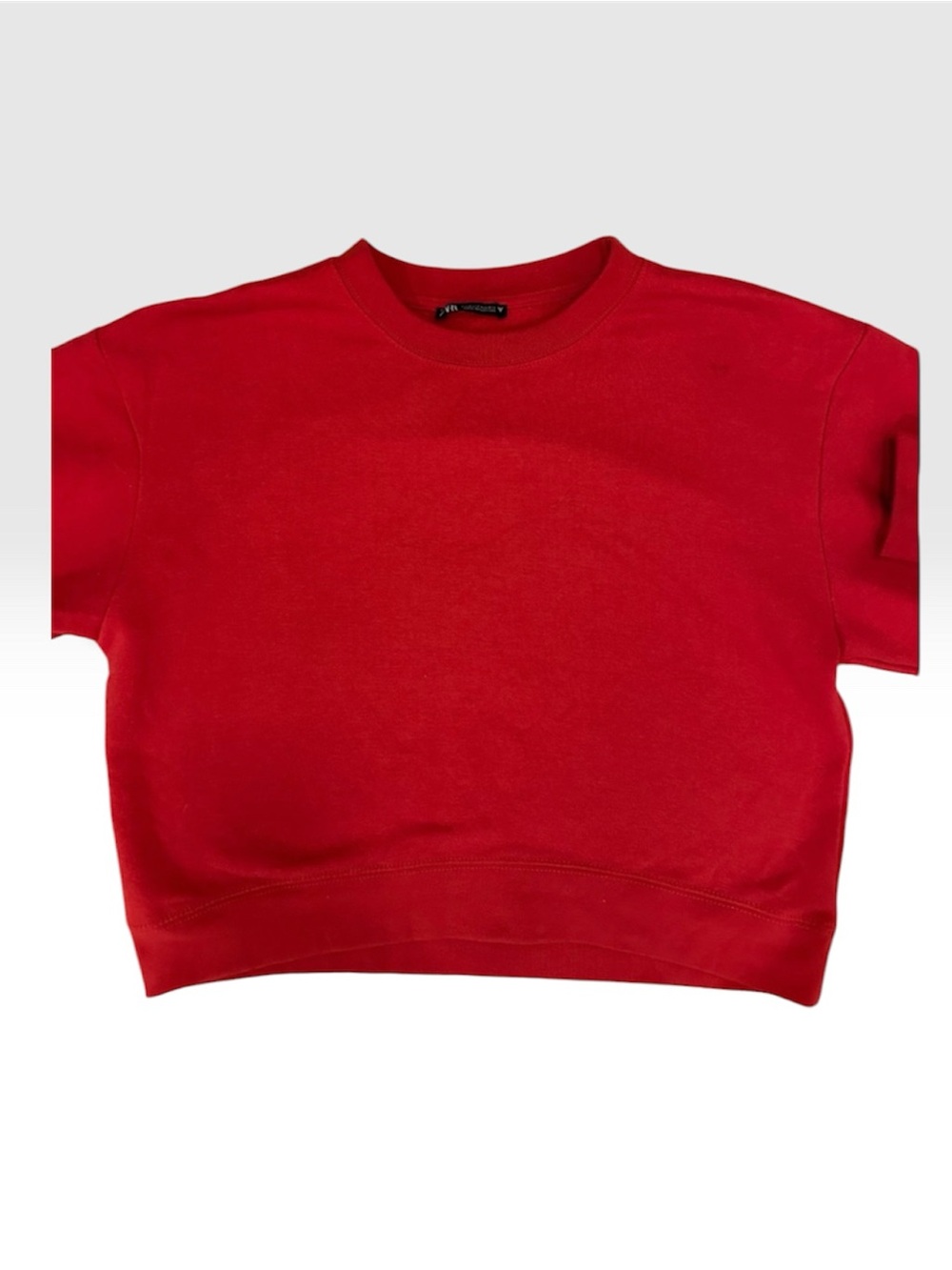 ZARA Red Cropped Boxy Crewneck Sweatshirt Fleece Pullover Size M